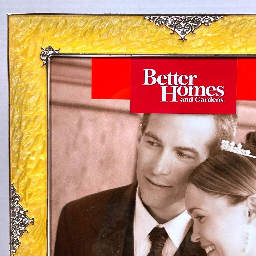 BH&G 8x10 Photo Frame Yellow Enamel Silver Filigree Ornate Hollywood Regency